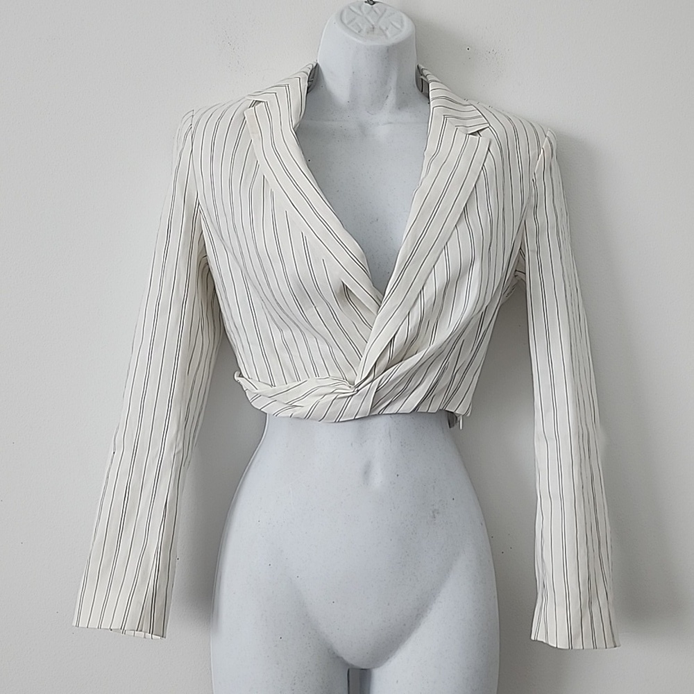 ZARA Womens Long Sleeves Linen Blend Short Cropped Blazer Jacket Size XS - Picture 6 of 15